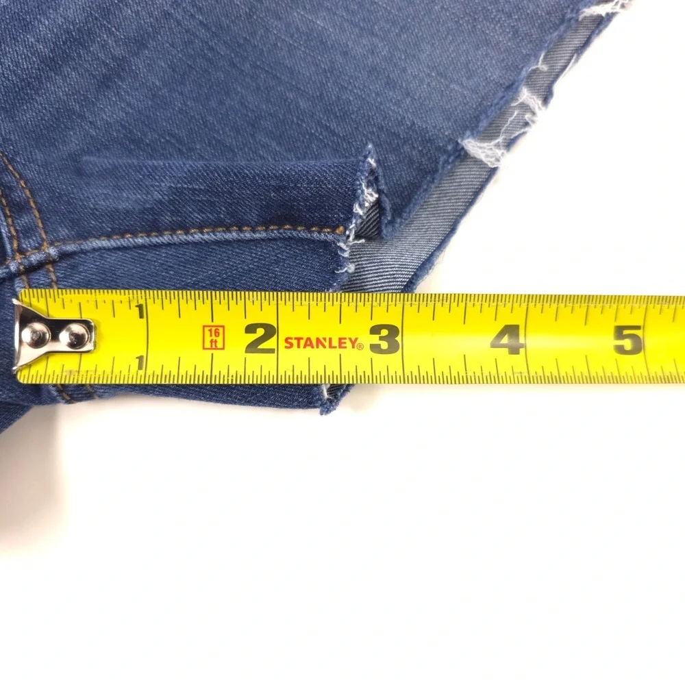 American‎ Eagle Womens Shorts Super Hi-Rise Jegging 2 Long Blue Raw Hem Denim
